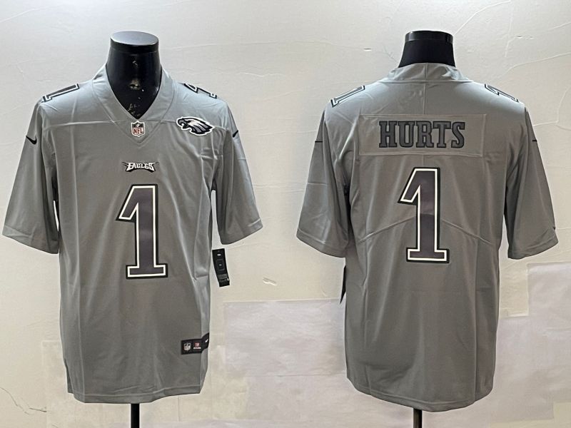 Men Philadelphia Eagles #1 Hurts Grey 2025 Nike Vapor Limited NFL Jersey style 2103